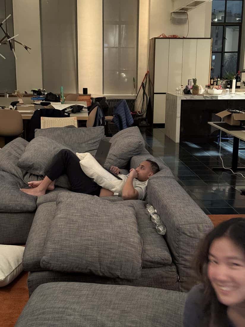 the couch where half the work happened